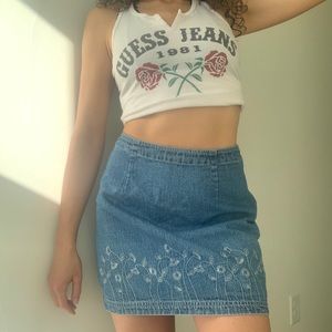Route 66 Embroidered Denim Jean Skirt